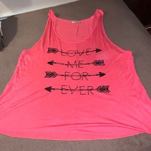 Free kisses pink tank with “love me forever” and arrows